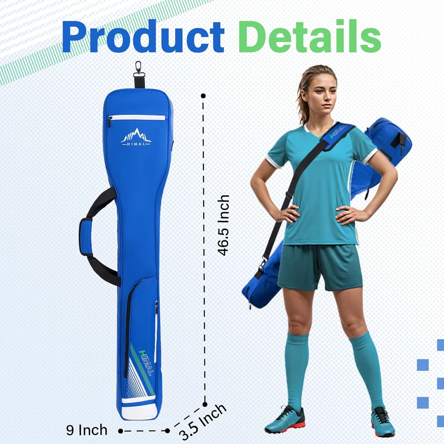 Himal Outdoors Lacrosse Stick Bag with 2 Sticks Holder, Oxford Lacrosse Bag for Men and Women, Zipper Pocket & Cooler Pouch and Padded Handle Strap