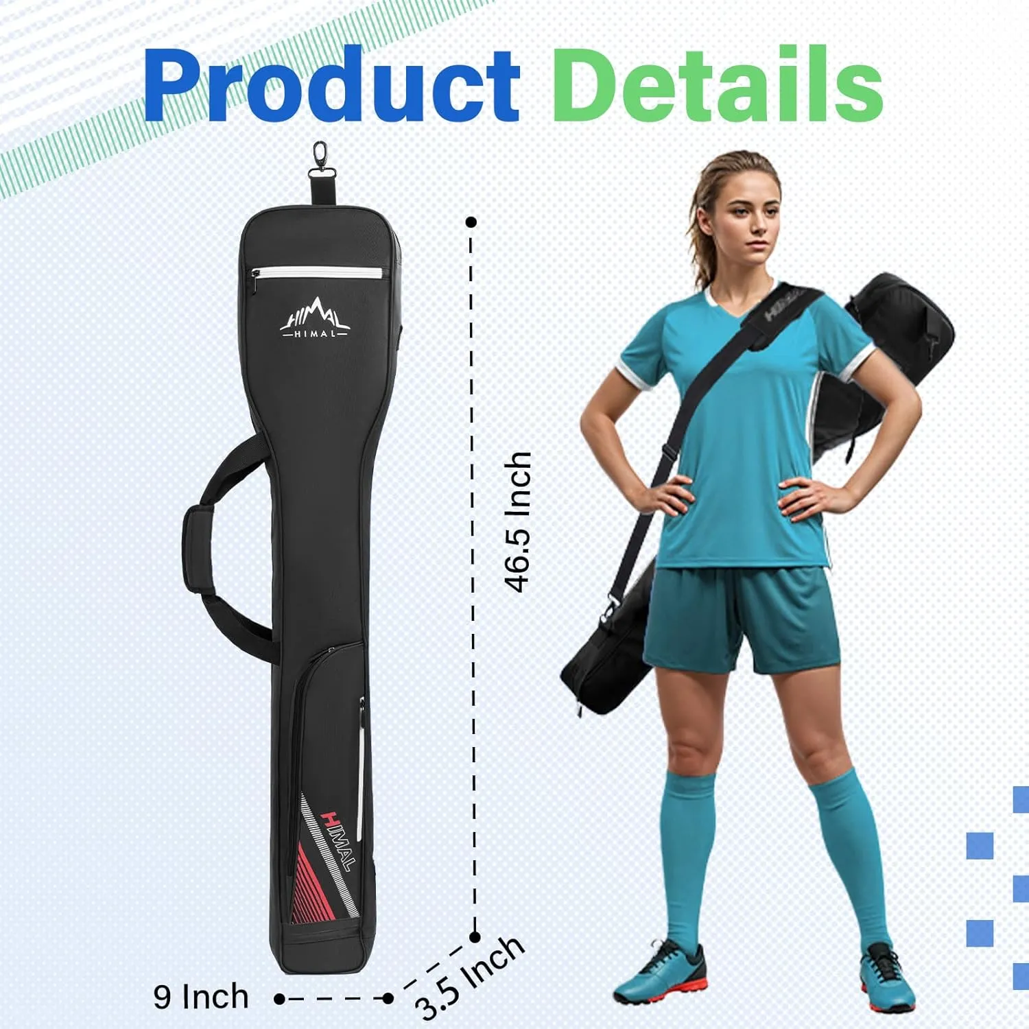Himal Outdoors Lacrosse Stick Bag with 2 Sticks Holder, Oxford Lacrosse Bag for Men and Women, Zipper Pocket & Cooler Pouch and Padded Handle Strap