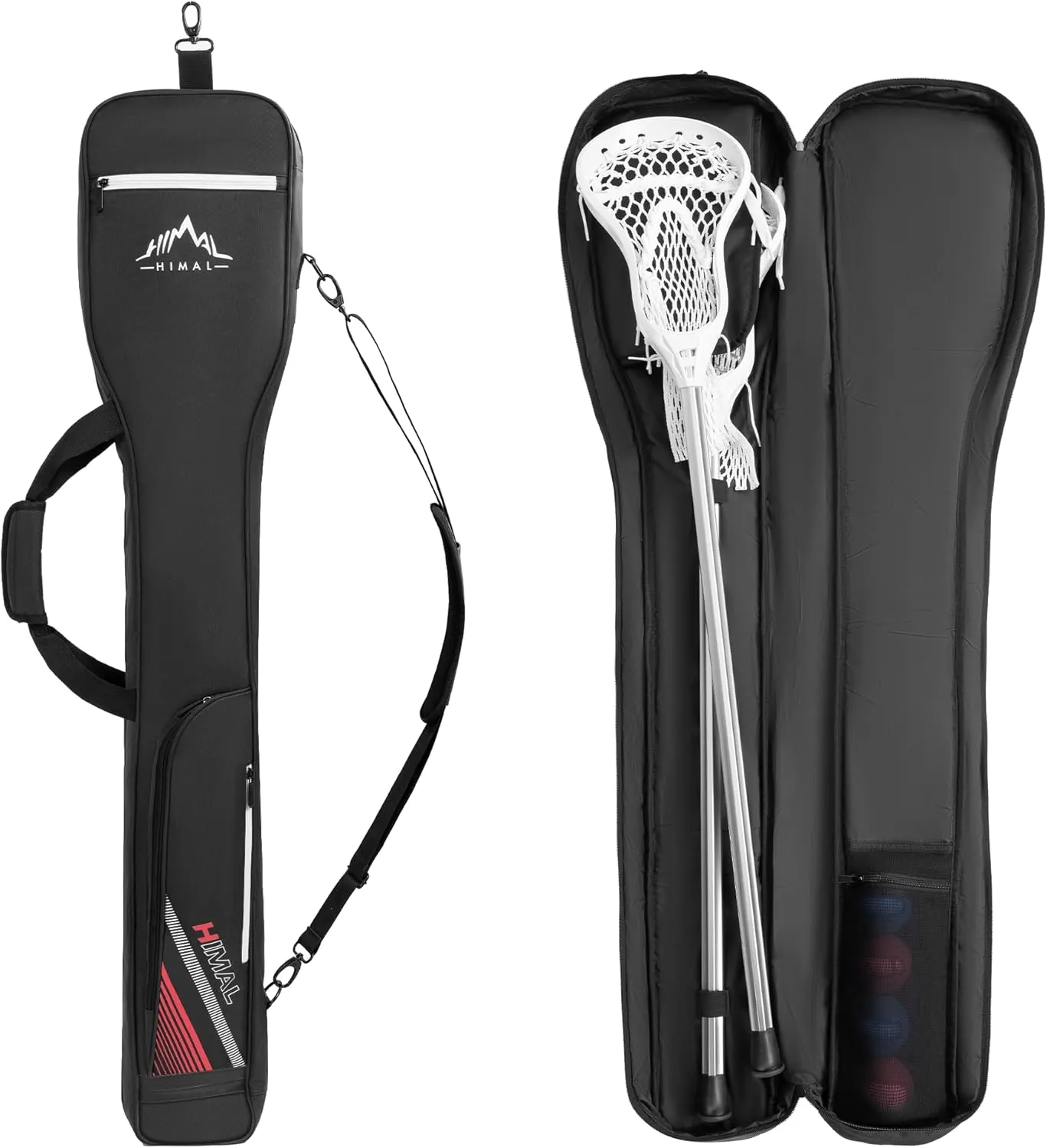 Himal Outdoors Lacrosse Stick Bag with 2 Sticks Holder, Oxford Lacrosse Bag for Men and Women, Zipper Pocket & Cooler Pouch and Padded Handle Strap