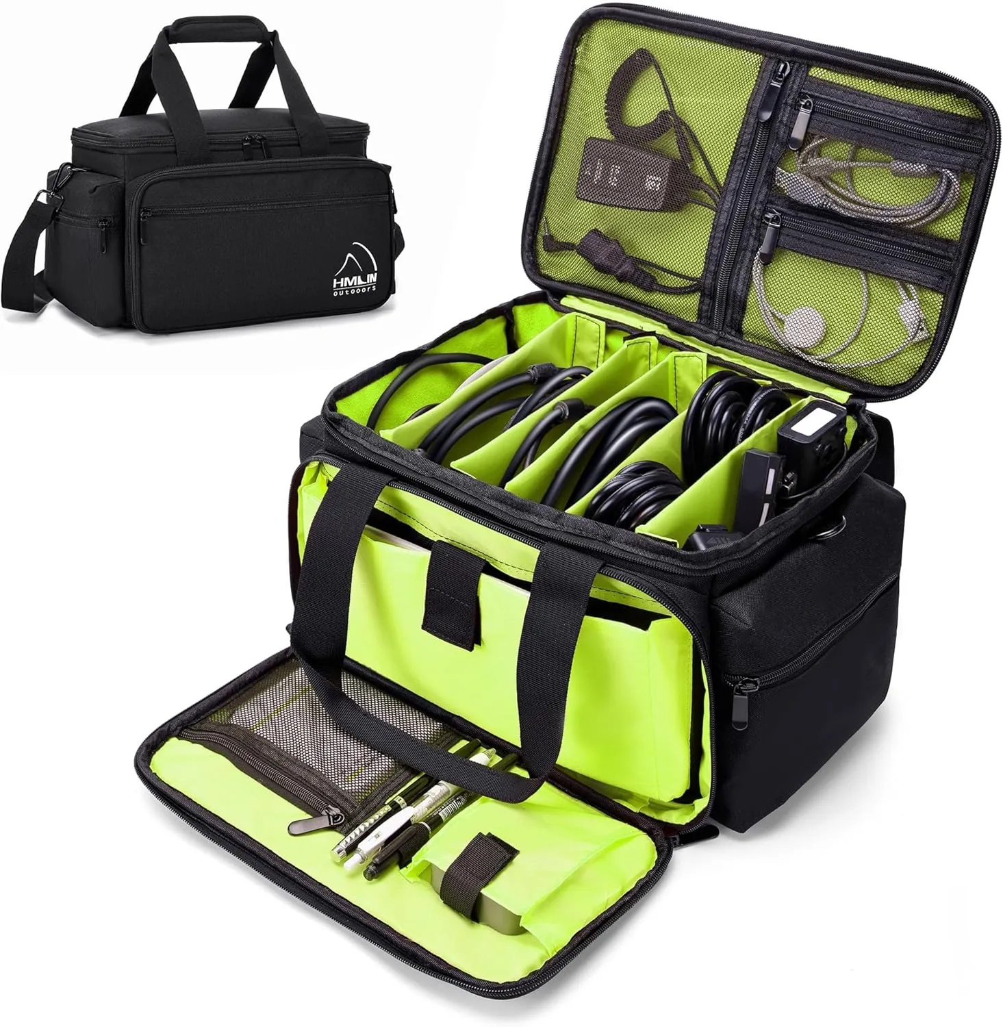 HMLIN DJ Case, DJ Cable File Bag with Detachable Padded Bottom and Dividers, Travel Music Bag for Professional DJ Gear, Sound Equipment and Accessories Green 2024