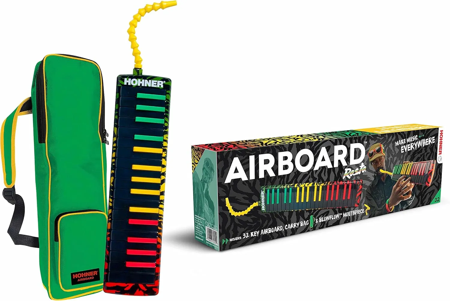 Hohner 32-Key Airboard - Rasta Print Bundle with Gig Bag and Austin Bazaar Polishing Cloth