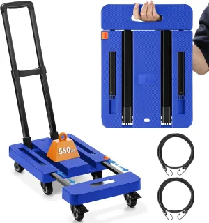 Homaisson Folding Hand Truck, Heavy Duty Dolly Cart for Moving, 550 LBS Hand Truck with 6 Wheels & 2 Rope for Luggage, Moving, Shopping, Office Use (Blue)