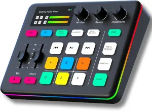 HOSONGIN Gaming Audio Mixer, Audio Interface with Pro-preamp, Voice Changer & DJ Mixer Effects, 48V Phantom Power, Bluetooth & RGB Live Sound Card for Streaming, Podcasting, Gaming
