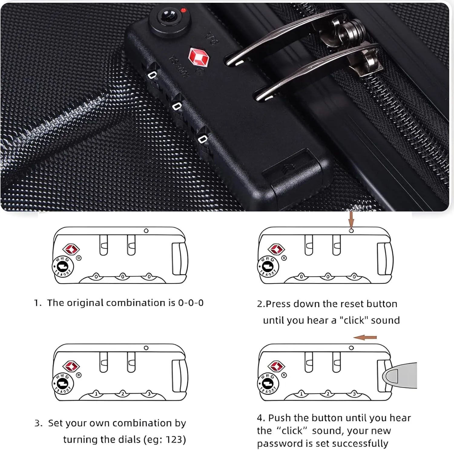 HOUAGI 24" Checked Medium Luggage,Hard Shell Suitcase with Spinner Wheels,Lightweight Travel Luggage Suitcases with TSA Lock for Women Men,Black