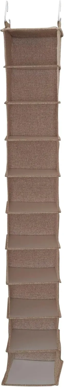 Household Essentials 10 Closet Organizer with Hooks Hanging Shelf, Latte