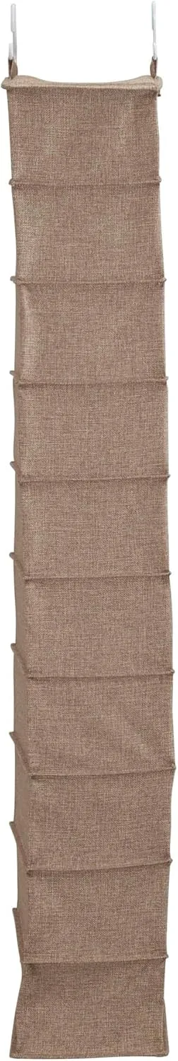 Household Essentials 10 Closet Organizer with Hooks Hanging Shelf, Latte