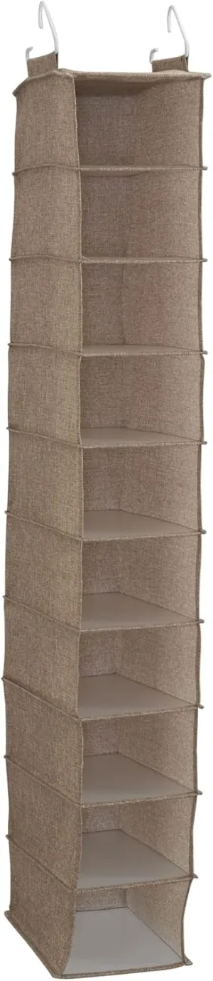 Household Essentials 10 Closet Organizer with Hooks Hanging Shelf, Latte