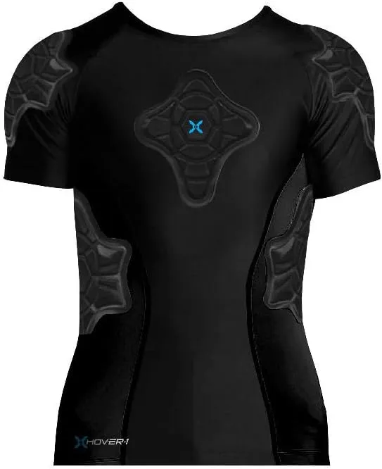 Hover-1 Men's Compression Padded T-Shirt | Protective EVA foam, Strong Hard Shell Sides and Chest Padding, Breathable Fabric, Performance Active Wear, Black, Large