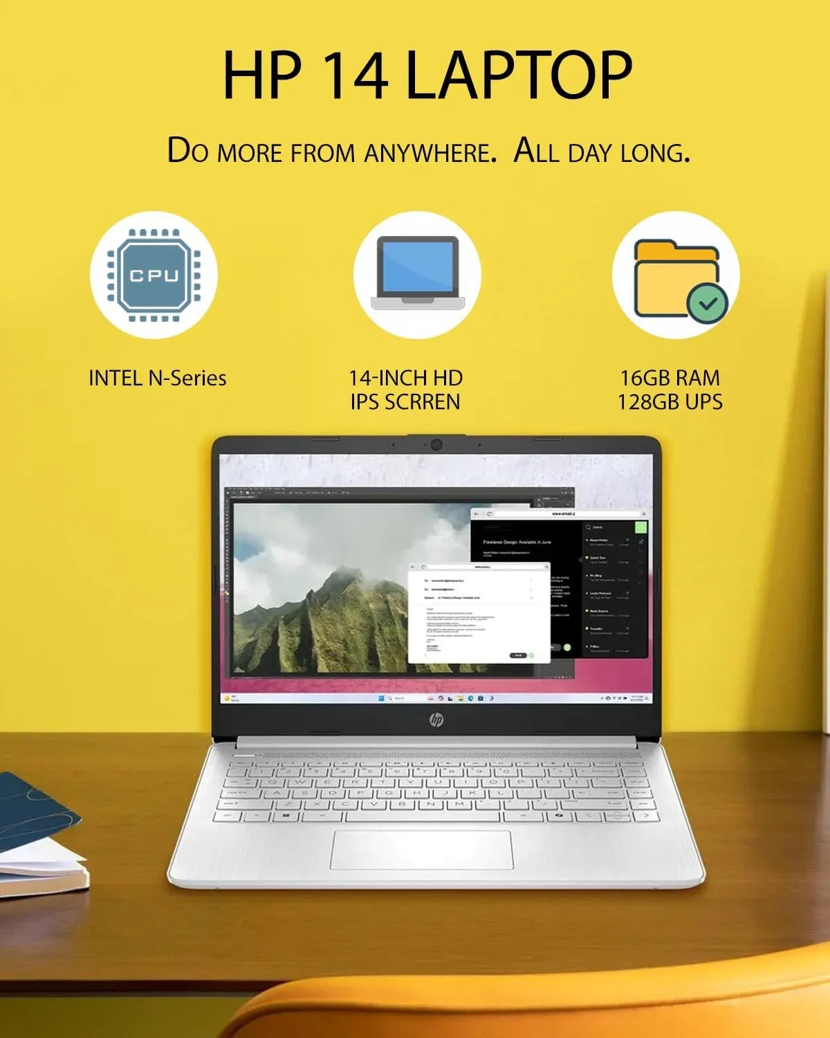 HP 2025 Business Laptop Computer - w/Microsoft Office Lifetime & External DVD Drive • 16GB RAM • 128GB UFS & 256GB Extend Micro SD • Intel 4-Core Processor • HD Display • Win11 Pro(Silver)