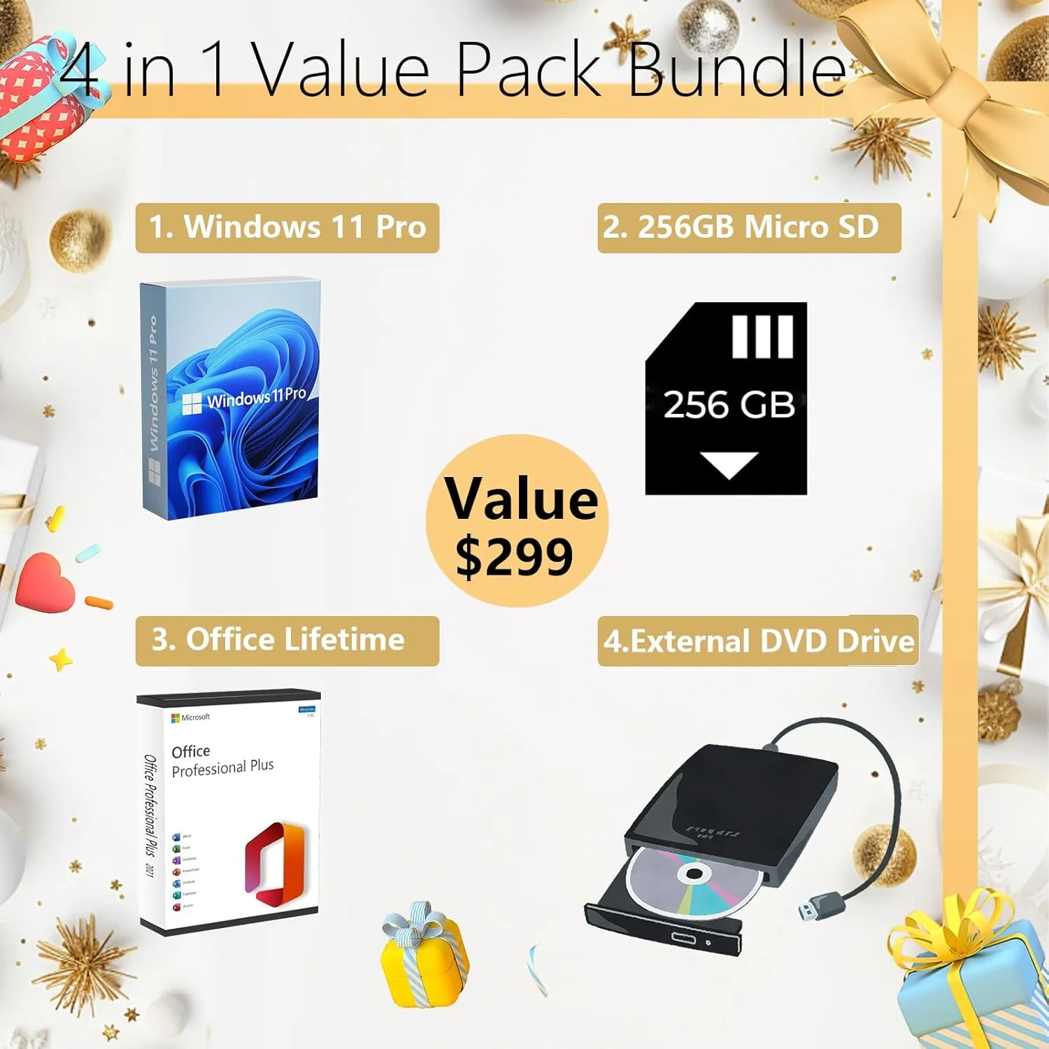 HP Laptop for Student Business - w/Microsoft Office Lifetime & Free CD/DVD Drive • 16GB RAM • 128GB eMMC & 256GB Extend Micro SD • Intel 4-Core Processor • HD Display • Win11 Pro(Rose Gold)