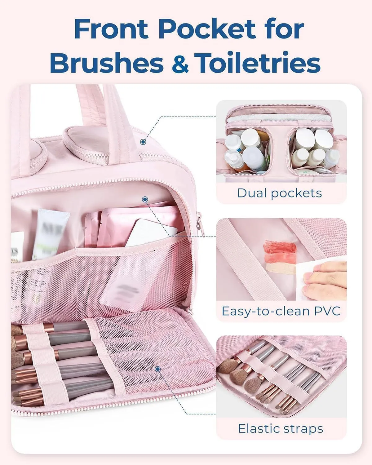Humidity Travel Cosmetic Bag, Humidity Large Capacity Wide-Open Travel Cosmetic Bags, Humi-dity Toiletry Bag, 0.6lb Ultra Lightweight Toiletry Organizer with Handle for Traveling (Pink)