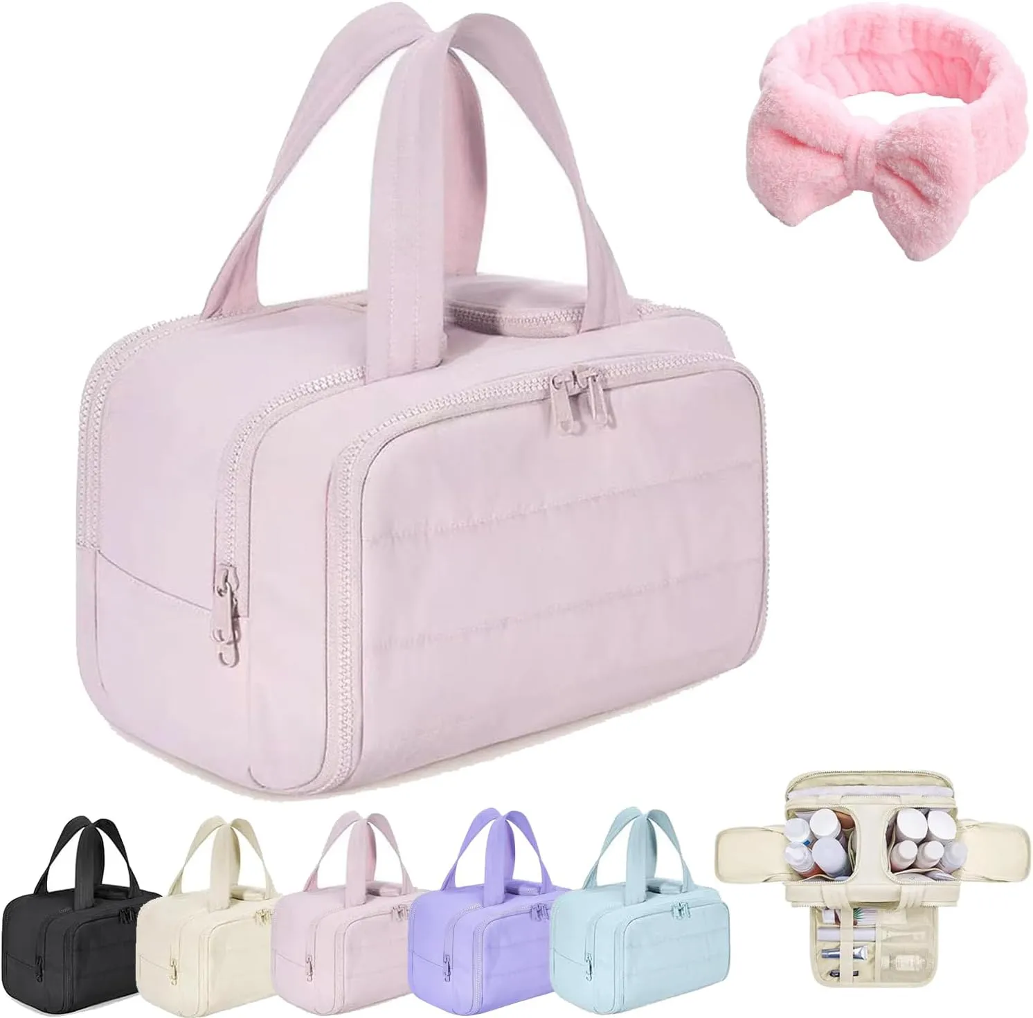Humidity Travel Cosmetic Bag, Humidity Large Capacity Wide-Open Travel Cosmetic Bags, Humi-dity Toiletry Bag, 0.6lb Ultra Lightweight Toiletry Organizer with Handle for Traveling (Pink)