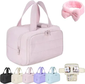 Humidity Travel Cosmetic Bag, Humidity Large Capacity Wide-Open Travel Cosmetic Bags, Humi-dity Toiletry Bag, 0.6lb Ultra Lightweight Toiletry Organizer with Handle for Traveling (Pink)