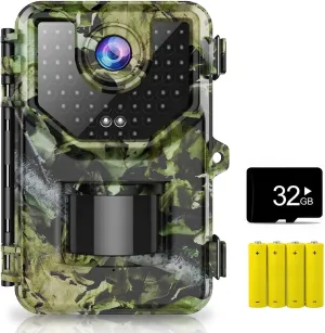 Hunting Trail Cam with 48pcs No Glow Infrared LED for Wildlife Monitoring, 1520P 20MP Game Camera with Night Vision Motion Activated Waterproof 120°Wide-Angle