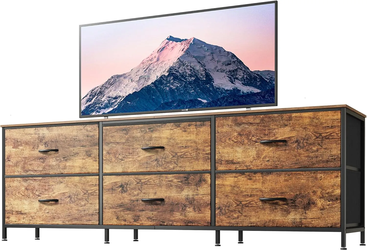 Huuger 6 Drawer Dresser for Bedroom, 63 Inch TV Stand for 55, 65, 70 Inch TV, Long Dresser for Closet with Fabric Drawers, Storage Organizer for Bedroom, Retro Brown