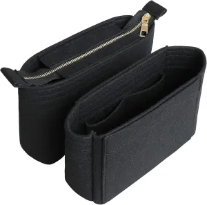 HyFanStr Felt Insert Bag Organizer with Zipper, Small Handbag Purse Organizer Tote Liner Pouch for Women, 2 Piece Set …