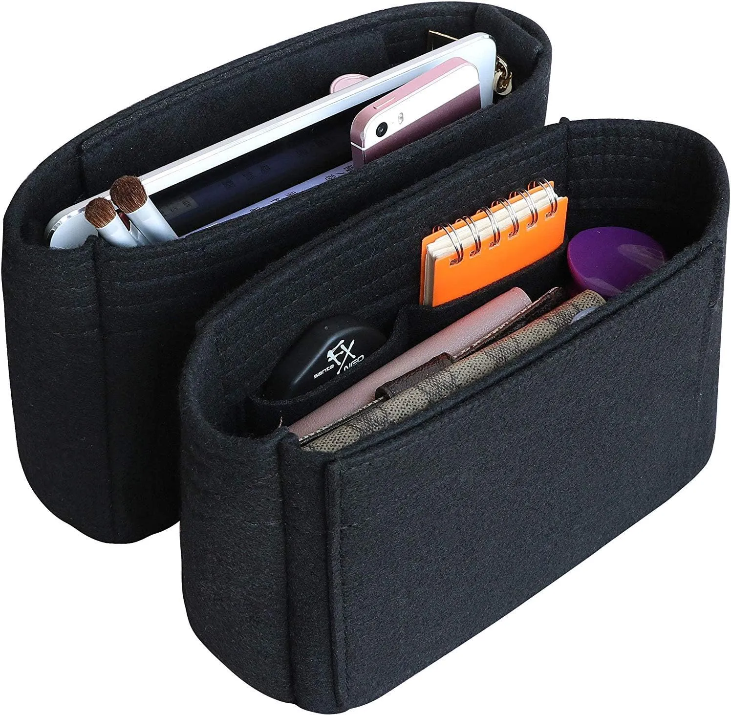 HyFanStr Felt Insert Bag Organizer with Zipper, Small Handbag Purse Organizer Tote Liner Pouch for Women, 2 Piece Set …
