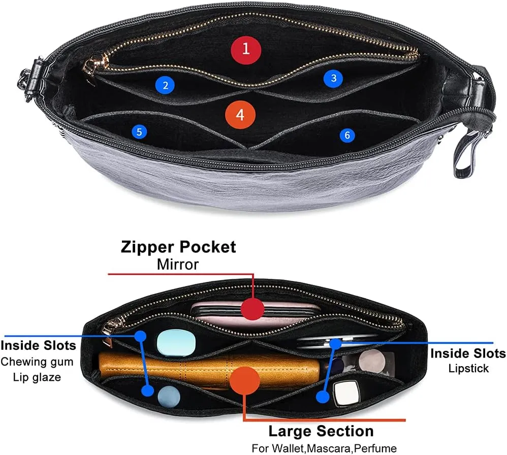 HyFanStr Small Purse Organizer with Zipper, Felt Insert Bag Organizer Handbag Tote Liner Pouch for Women