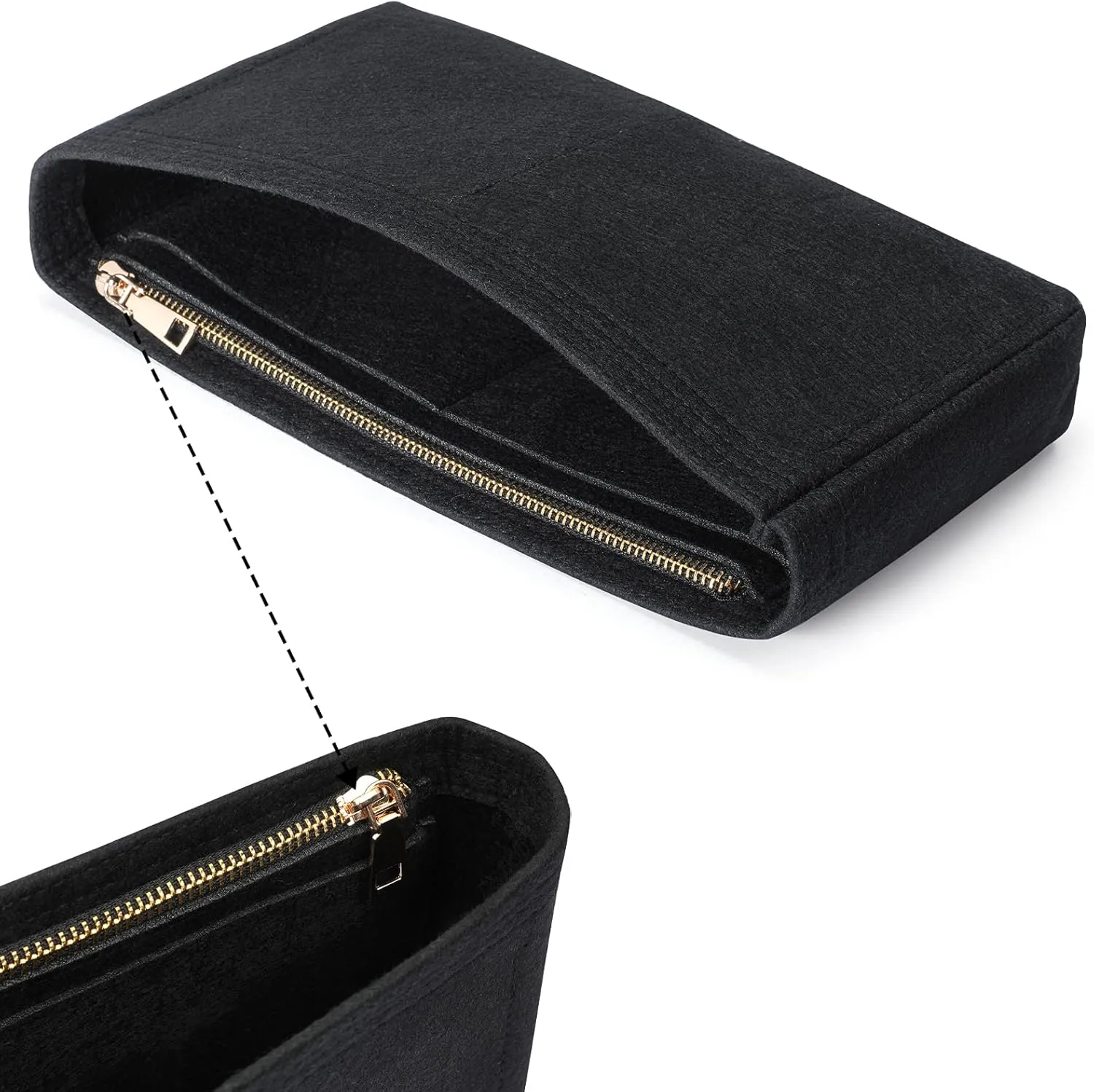 HyFanStr Small Purse Organizer with Zipper, Felt Insert Bag Organizer Handbag Tote Liner Pouch for Women