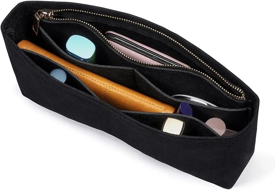 HyFanStr Small Purse Organizer with Zipper, Felt Insert Bag Organizer Handbag Tote Liner Pouch for Women