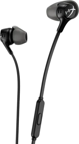 HyperX Cloud Earbuds II – 14mm Drivers, Four Eartips, Hard-Shell Carrying Case, Low-Profile 90° Plug, 3.5mm Plug, Built-in Microphone, Multi-Function Button, PC, Mobile, Nintendo Switch – Black
