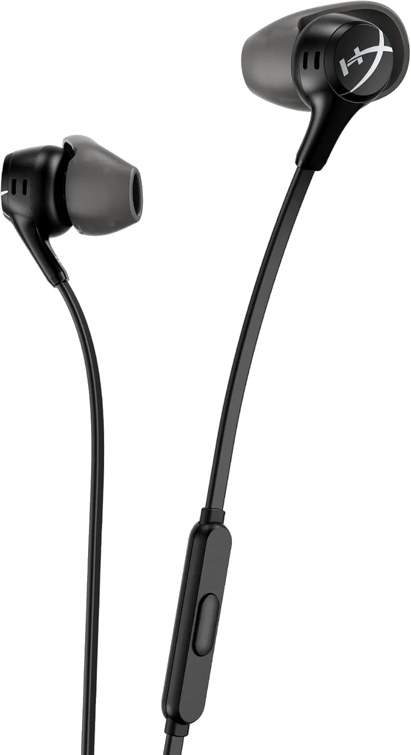 HyperX Cloud Earbuds II – 14mm Drivers, Four Eartips, Hard-Shell Carrying Case, Low-Profile 90° Plug, 3.5mm Plug, Built-in Microphone, Multi-Function Button, PC, Mobile, Nintendo Switch – Black