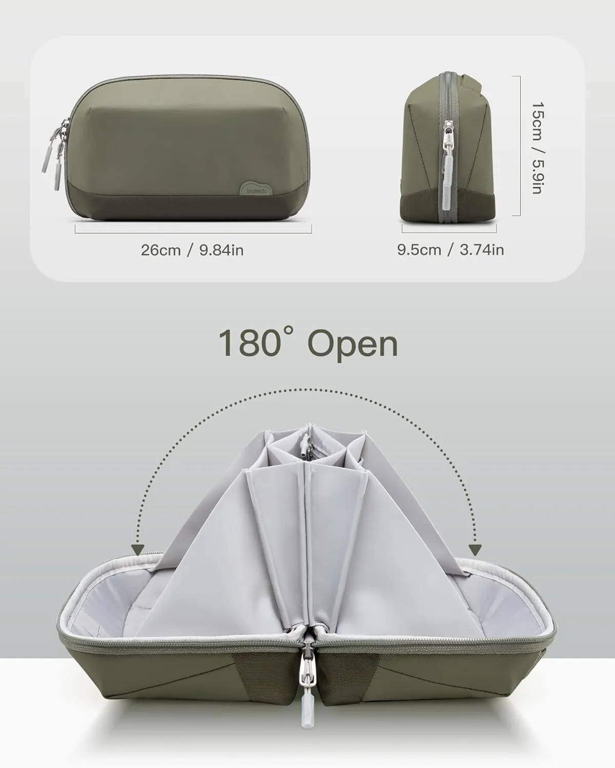 Inateck Electronics Organizer Travel Case, 180° Open Water-resistant, Multifunctional Travel Organizer Bag, Electronic Accessories Carry Case, Olive, Large