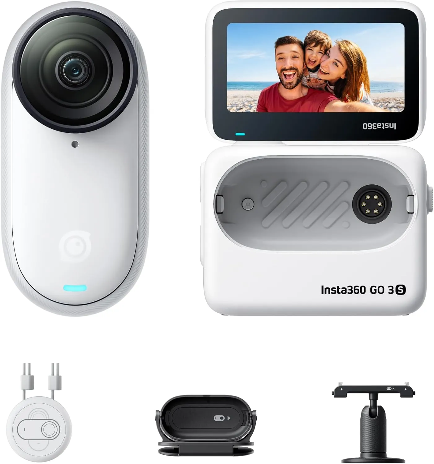 Insta360 GO 3S - 64 GB White 4K Tiny Portable Vlogging Camera, Hands-Free POVs, Mount Anywhere, Stabilization, 140 Min Battery Life, 10m Waterproof, Pet POV
