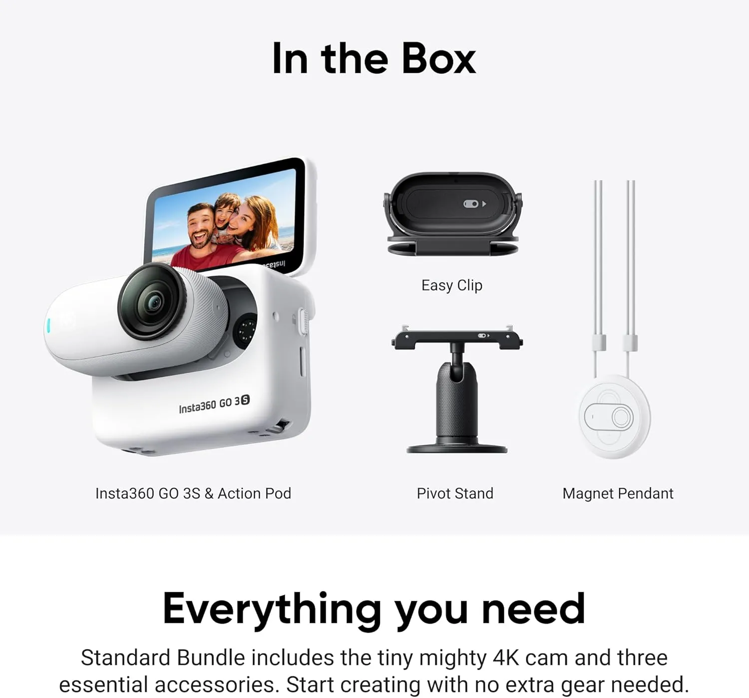 Insta360 GO 3S - 64 GB White 4K Tiny Portable Vlogging Camera, Hands-Free POVs, Mount Anywhere, Stabilization, 140 Min Battery Life, 10m Waterproof, Pet POV