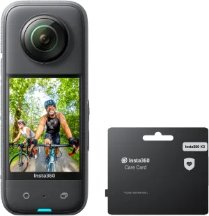Insta360 X3 Care Card Kit - Waterproof 360 Action Camera with 1/2" 48MP Sensors, 5.7K 360 Active HDR Video, 72MP 360 Photo, 4K Single-Lens, 60fps Me Mode, 2.29" Touchscreen