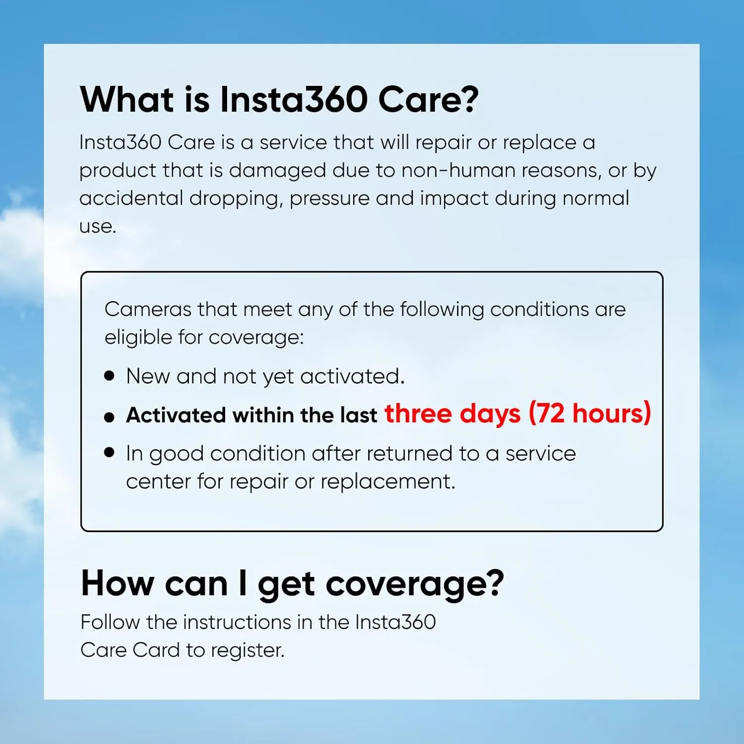 Insta360 X3 Care Card Kit - Waterproof 360 Action Camera with 1/2" 48MP Sensors, 5.7K 360 Active HDR Video, 72MP 360 Photo, 4K Single-Lens, 60fps Me Mode, 2.29" Touchscreen