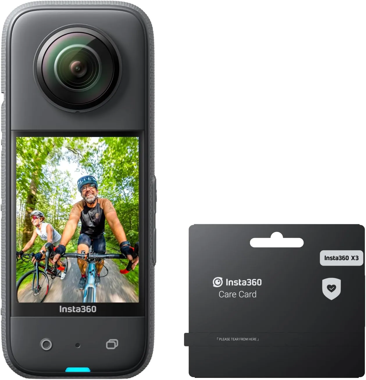 Insta360 X3 Care Card Kit - Waterproof 360 Action Camera with 1/2" 48MP Sensors, 5.7K 360 Active HDR Video, 72MP 360 Photo, 4K Single-Lens, 60fps Me Mode, 2.29" Touchscreen