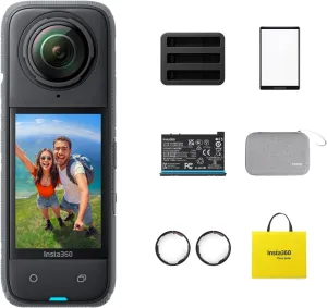 Insta360 X4 Action Bundle - Waterproof 8K 360 Action Camera, 4K Wide-Angle Video, Invisible Selfie Stick Effect, Removable Lens Guards, 135 Min Battery Life, AI Editing, Stabilization