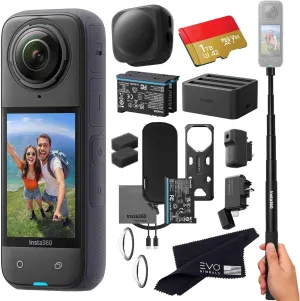 insta360 X4 Pro Bundle-8K Waterproof 360 Action Camera with 8K 360 HDR Video, |Bundle Includes Selfie Stick, Extra 2 Batteries, Charger, Quick Reader, Mic Adapter, Lens Cap, Wind Muff (1TB)