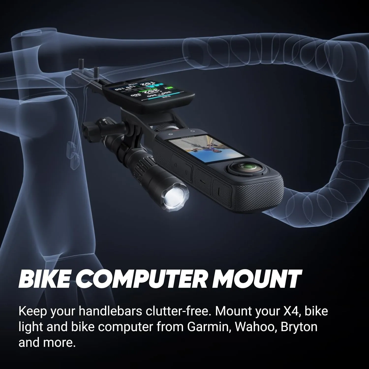 Insta360 X4 Road Cycling Bundle (Integrated) - Waterproof 8K 360 Action Camera, 4K Wide-Angle Video, Invisible Selfie Stick Effect, Removable Lens Guards, 135 Min Battery Life, AI Editing