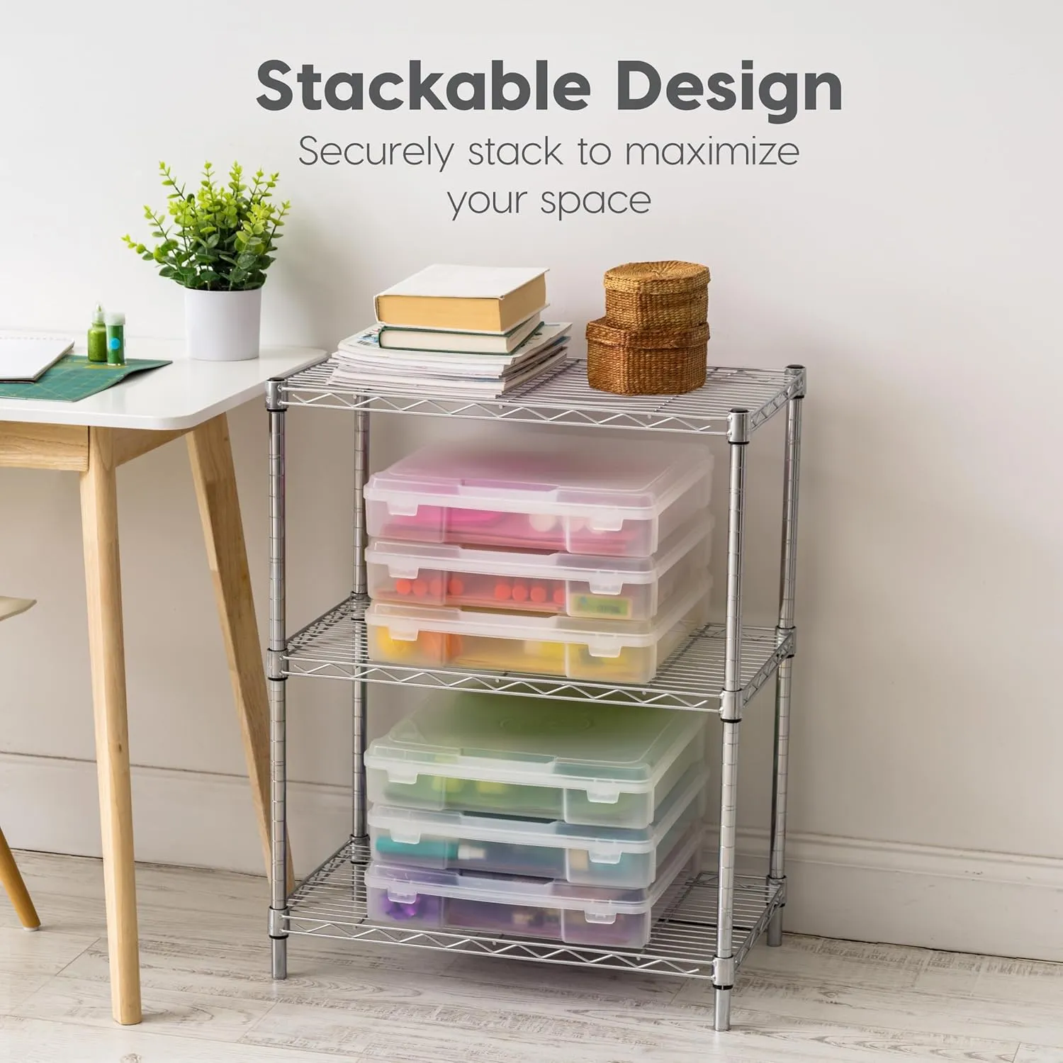 IRIS USA Fits 12" x 12", Thick Portable Plastic Scrapbook Paper Storage Cases Organizers with Built-in Handle for Art Craft Supplies Yarn File Documents Toys, Rounded Corner, Clear, 6-Pack