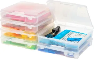 IRIS USA Fits 12" x 12", Thick Portable Plastic Scrapbook Paper Storage Cases Organizers with Built-in Handle for Art Craft Supplies Yarn File Documents Toys, Rounded Corner, Clear, 6-Pack