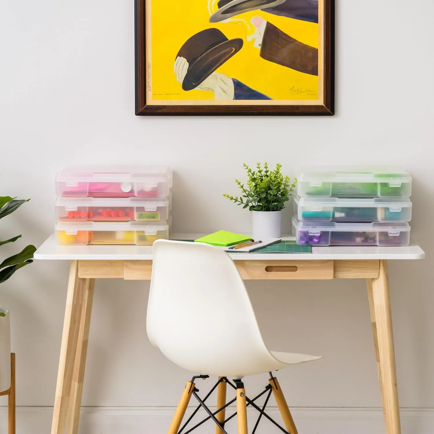IRIS USA Fits 12" x 12", Thick Portable Plastic Scrapbook Paper Storage Cases Organizers with Built-in Handle for Art Craft Supplies Yarn File Documents Toys, Rounded Corner, Clear, 6-Pack