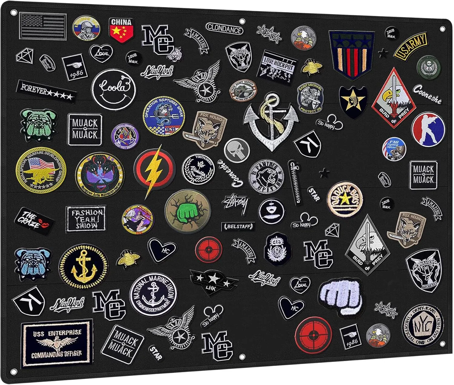 IronSeals Tactical Board Patch Organizer Holder Display with Loop Surface, Steel Ring and Flag Patch (M: 85 x 70CM/ 33" x 27.5" x 17.7", Black   Flag)