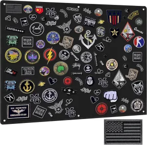 IronSeals Tactical Board Patch Organizer Holder Display with Loop Surface, Steel Ring and Flag Patch (M: 85 x 70CM/ 33" x 27.5" x 17.7", Black   Flag)