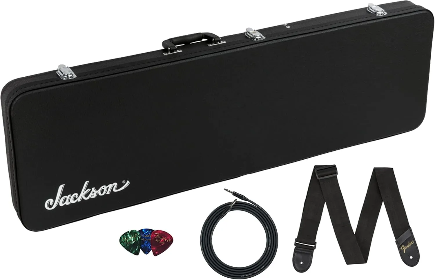 Jackson Dinky/Soloist 6/7 String Economy Hard-shell Case Bundle with Guitar Cable, Guitar Strap, and Picks