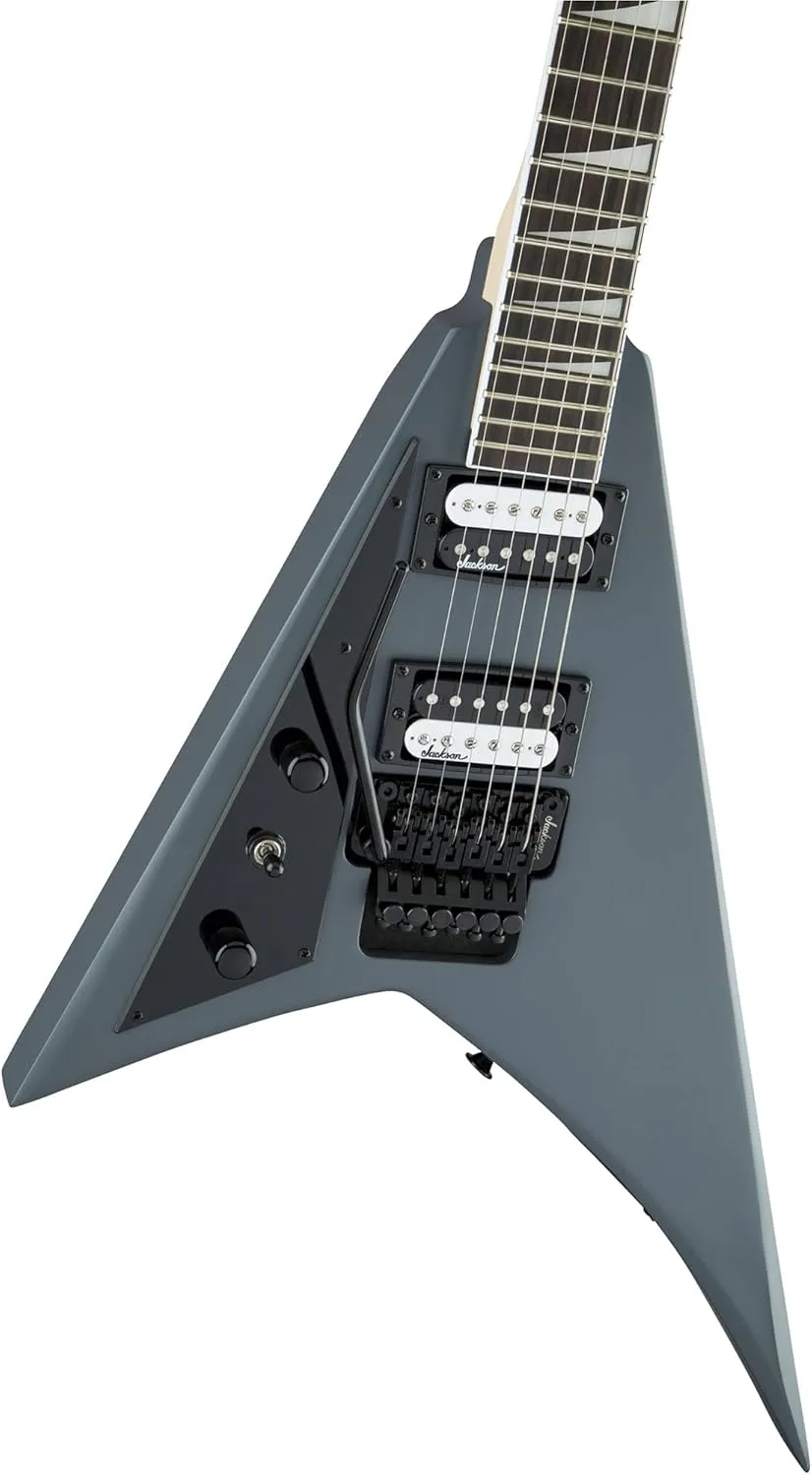 Jackson Rhoads JS32 Left-Handed Electric Guitar - Satin Gray Bundle with Cable, Tuner, Strap, Picks, and Austin Bazaar Guitar DVD
