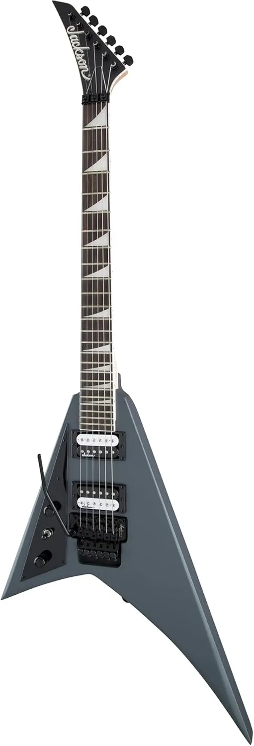 Jackson Rhoads JS32 Left-Handed Electric Guitar - Satin Gray Bundle with Cable, Tuner, Strap, Picks, and Austin Bazaar Guitar DVD