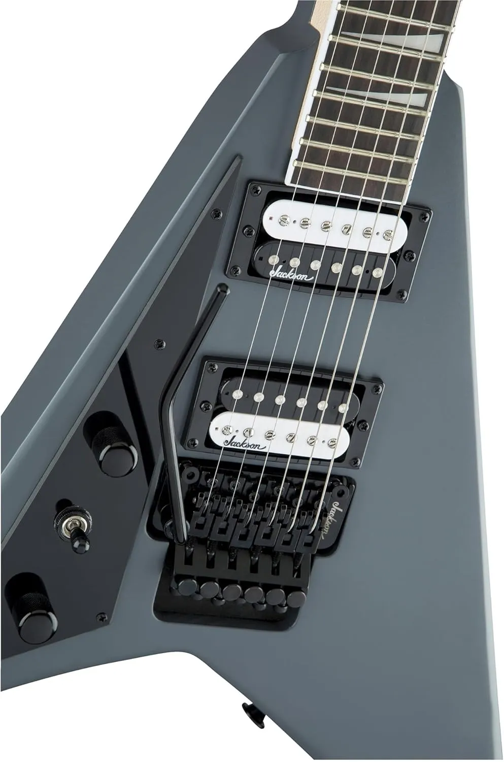 Jackson Rhoads JS32 Left-Handed Electric Guitar - Satin Gray Bundle with Cable, Tuner, Strap, Picks, and Austin Bazaar Guitar DVD