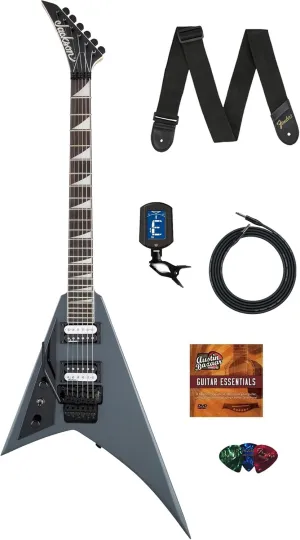Jackson Rhoads JS32 Left-Handed Electric Guitar - Satin Gray Bundle with Cable, Tuner, Strap, Picks, and Austin Bazaar Guitar DVD