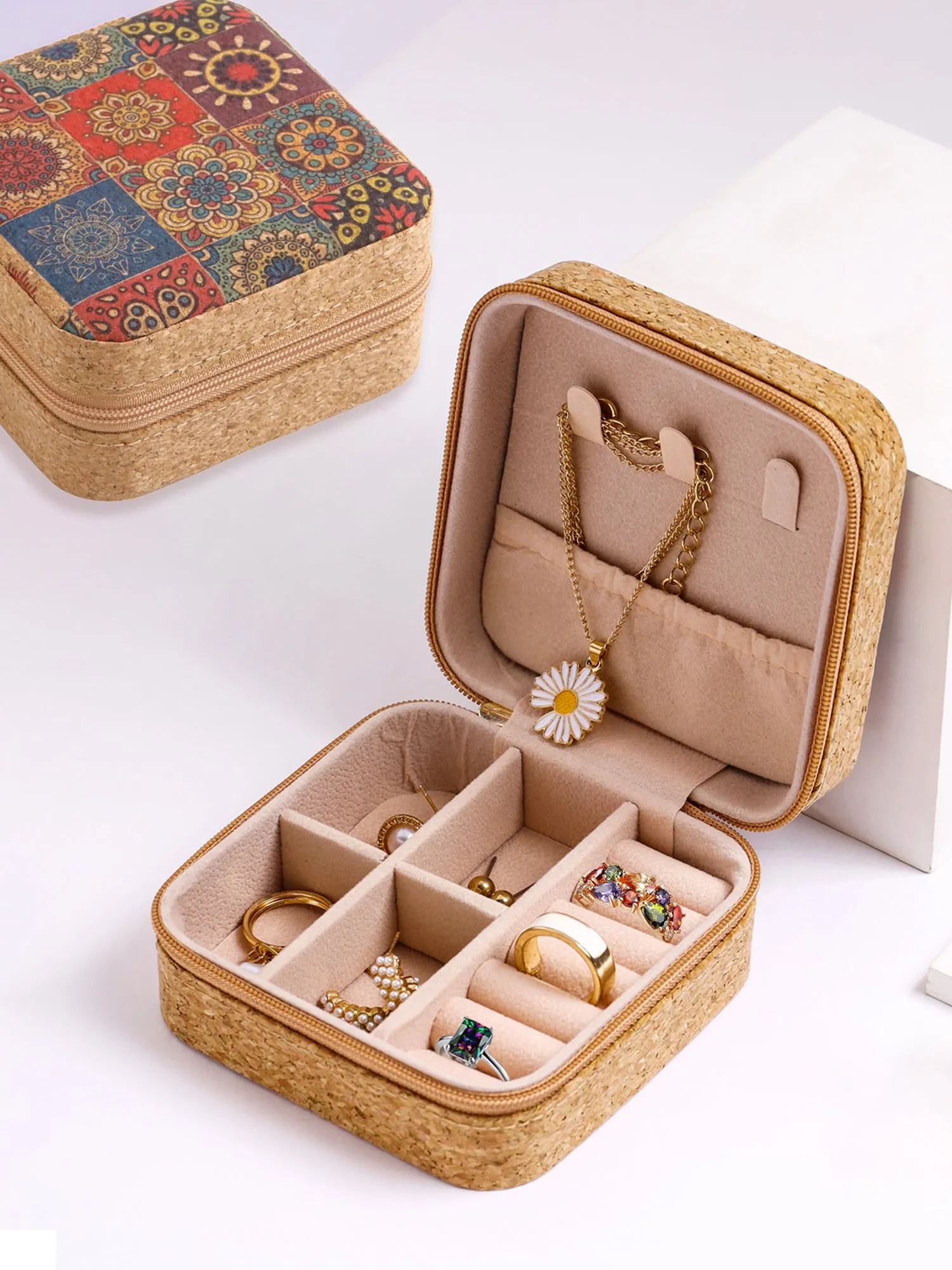 Jewelry Box Organiser: PU Leather Printed Fabric | Compact Size | Multicolor