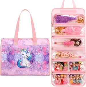 JIANYA Dolls Storage Bag Toys Display Carrying Storage Organizer Clear View Compatible with All Surprise Dolls Small Toy, Cat Dreamy Purple