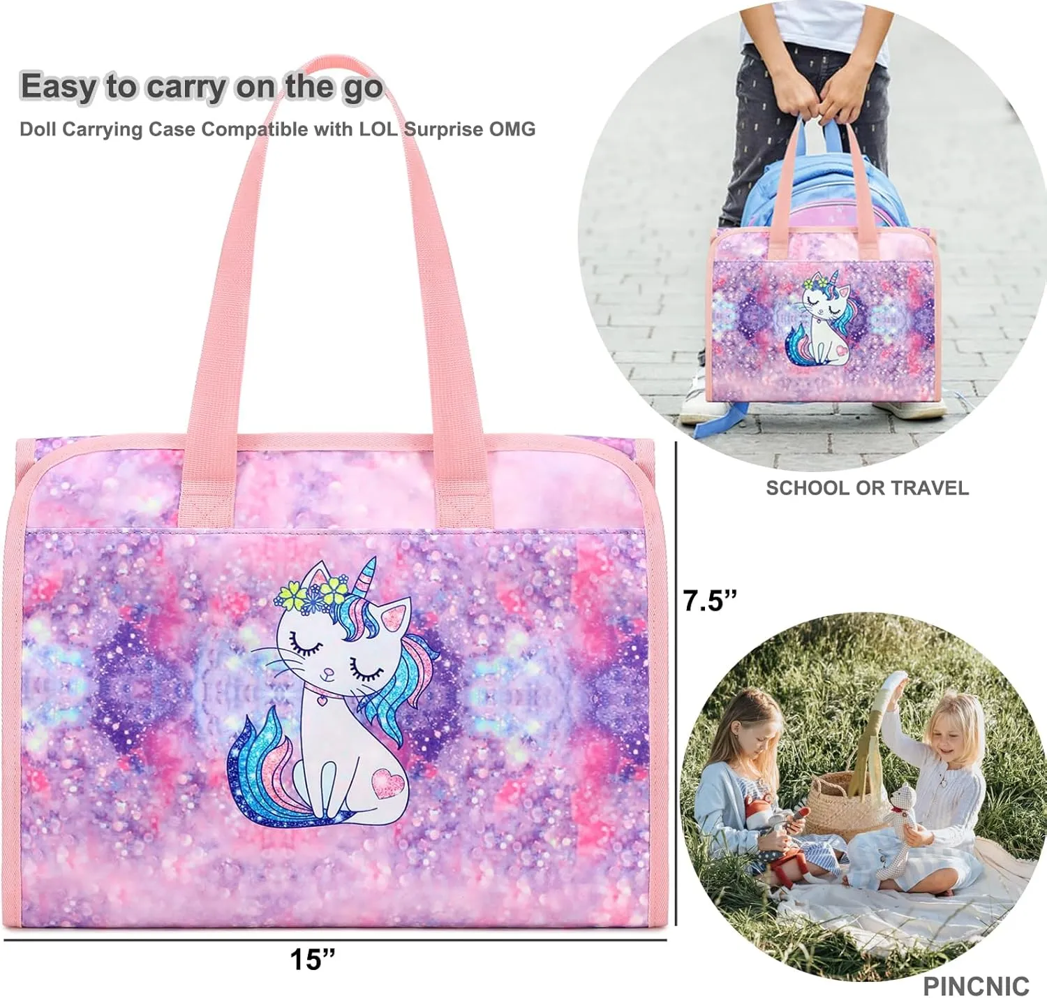 JIANYA Dolls Storage Bag Toys Display Carrying Storage Organizer Clear View Compatible with All Surprise Dolls Small Toy, Cat Dreamy Purple