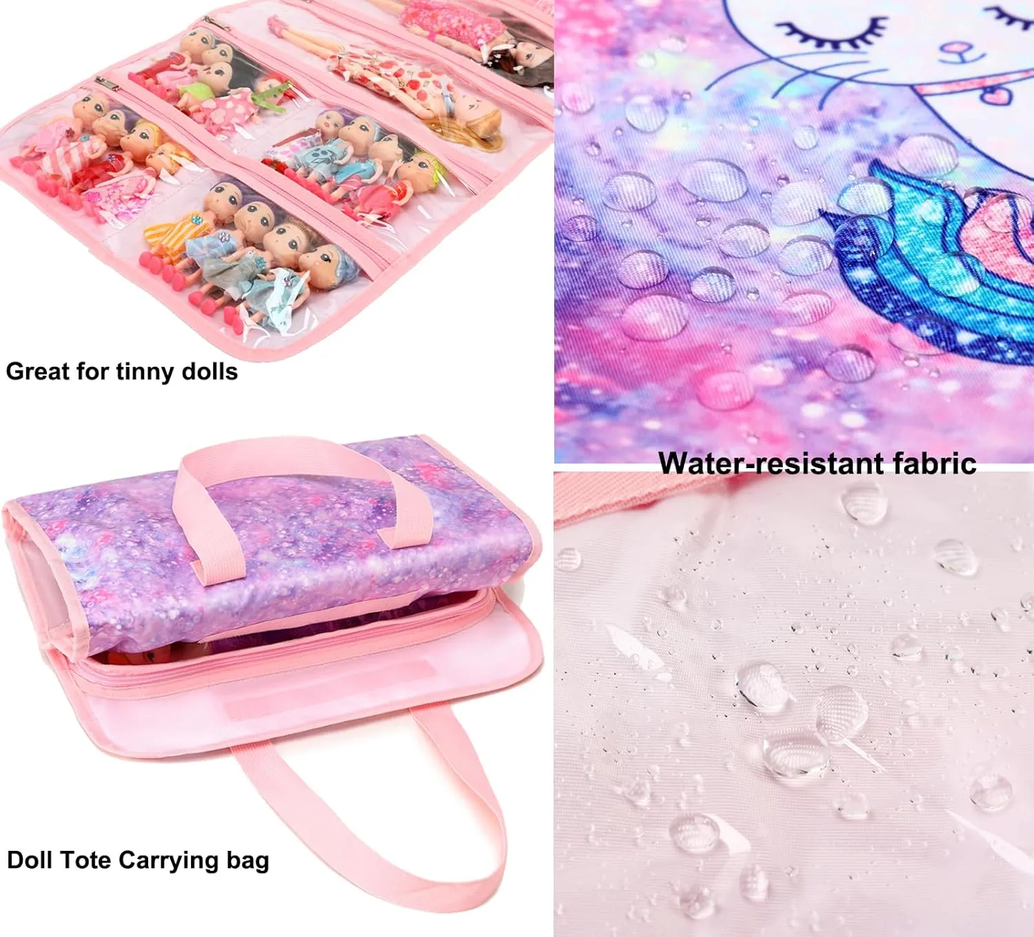 JIANYA Dolls Storage Bag Toys Display Carrying Storage Organizer Clear View Compatible with All Surprise Dolls Small Toy, Cat Dreamy Purple