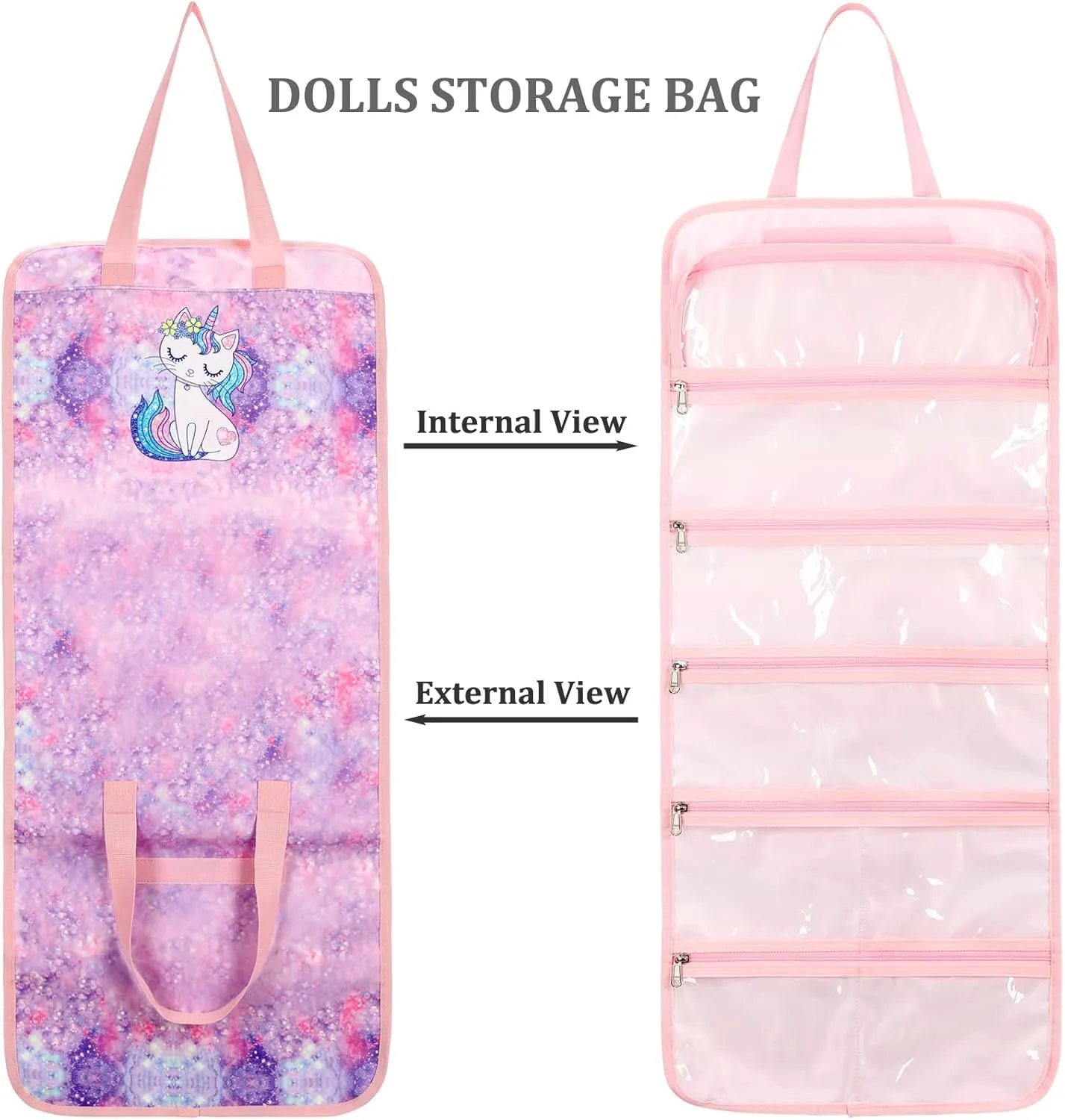 JIANYA Dolls Storage Bag Toys Display Carrying Storage Organizer Clear View Compatible with All Surprise Dolls Small Toy, Cat Dreamy Purple